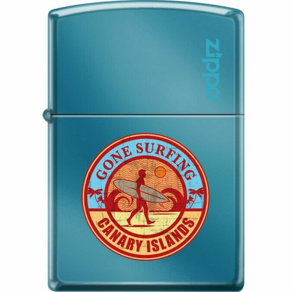 Surfing-Canary Islands" High Polish Blue Finish ZIPPO LIGHTER - Picture 1 of 1